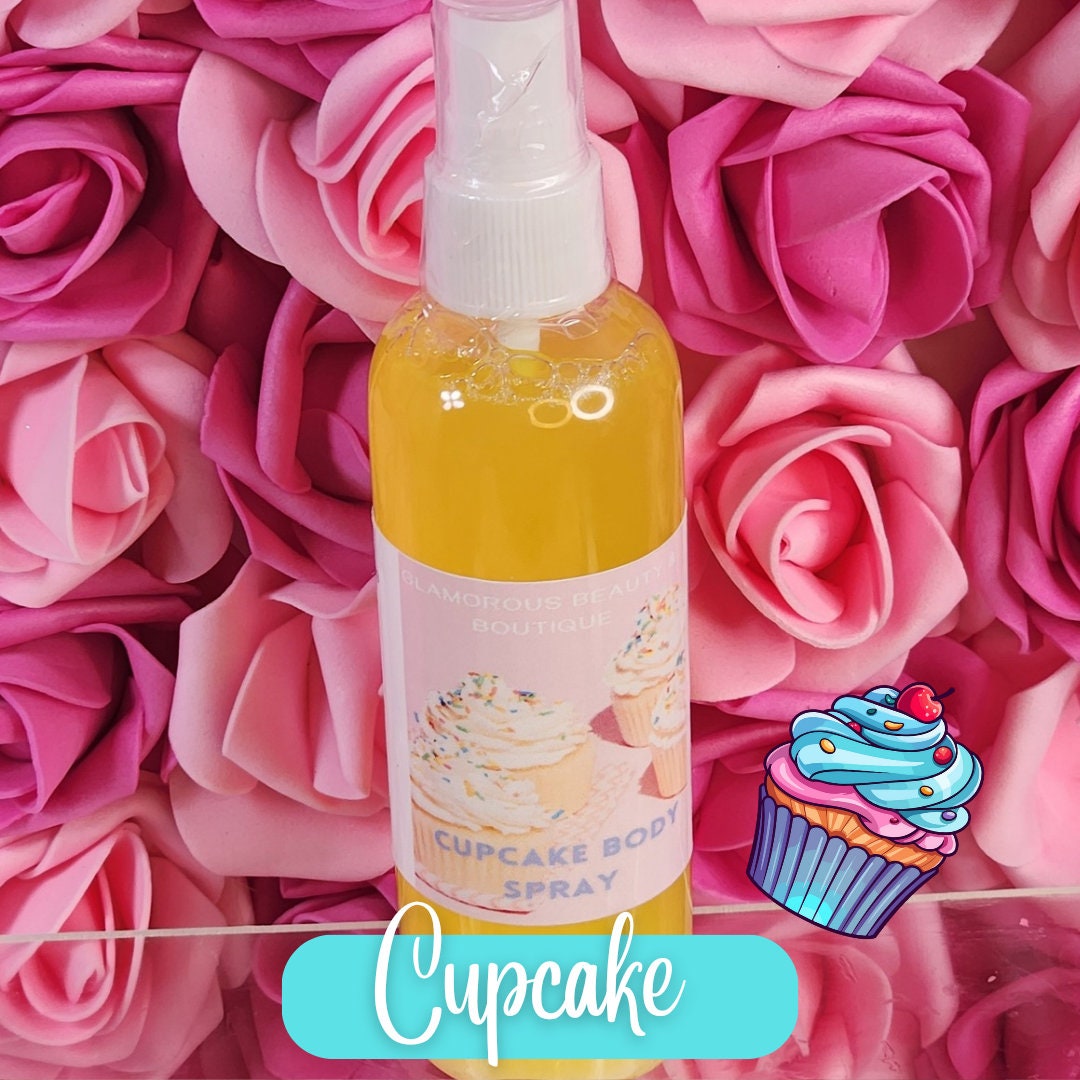 Cupcake Moisturizing Body and Hair Spray. 4 oz Handmade Alcohol Free Hair and Body Mist. Room Freshener, Pillow Spray. Body Splash - Glamorous Beauty & Boutique