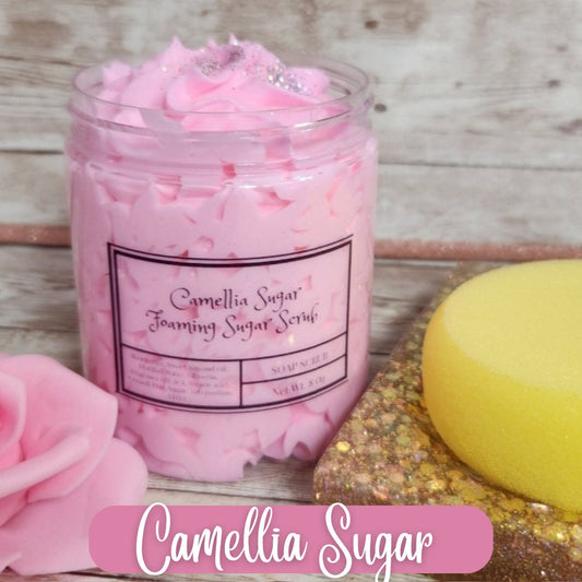 Camellia Sugar Whipped Foaming Sugar Scrub. Exfoliating Body Wash & Scrub. All Natural Shea Butter Whipped Soap Scrub and Shaving Cream. - Glamorous Beauty & Boutique