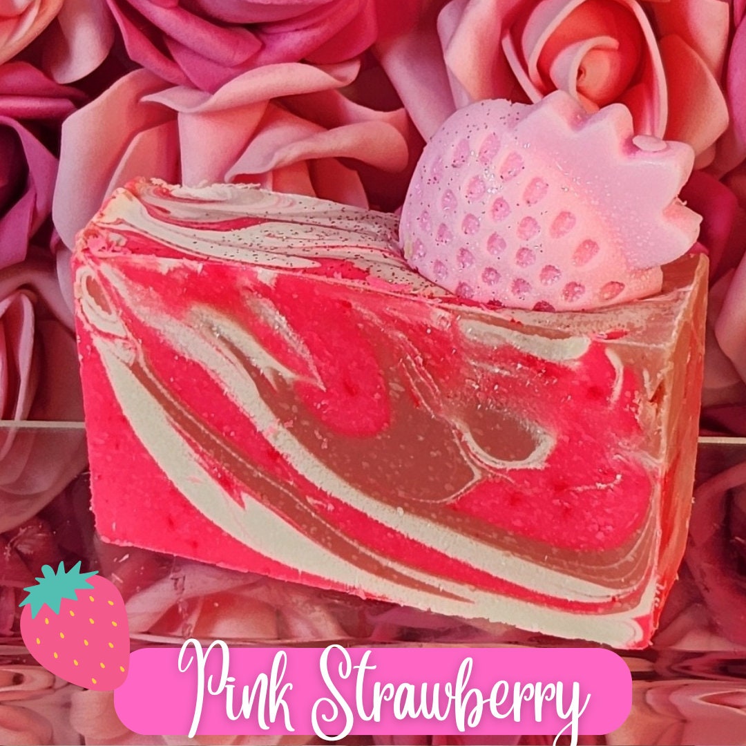 Pink Strawberry Organic Cold Process Swirl Soap. Handmade All Natural Handcrafted Soap. Cute Swirl Soap! Strawberry Soap Bar. Yoni Soap - Glamorous Beauty & Boutique