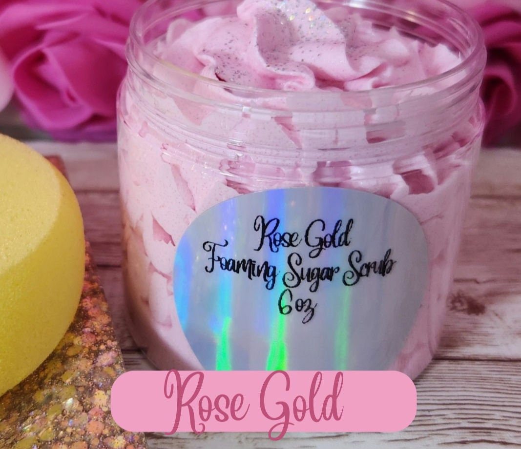 Rose Gold Whipped Foaming Sugar Scrub. Exfoliating Body Wash & Scrub. All Natural Shea Butter Whipped Body Scrub and Shaving Cream - Glamorous Beauty & Boutique