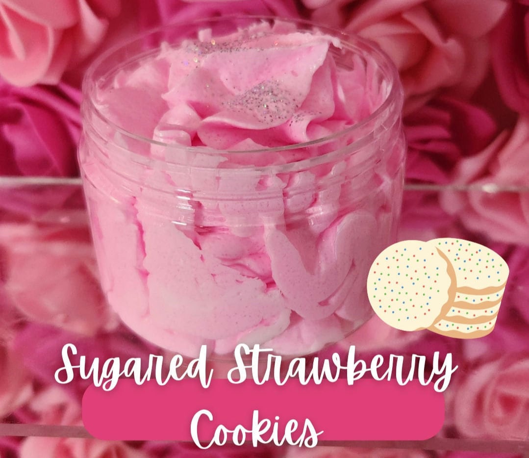 Sugared Strawberry Cookies Whipped Foaming Sugar Scrub. Exfoliating Body Wash & Scrub. All Natural Shea Butter Whipped Soap and Shaving Crea - Glamorous Beauty & Boutique