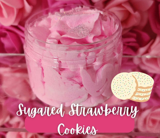 Sugared Strawberry Cookies Whipped Foaming Sugar Scrub. Exfoliating Body Wash & Scrub. All Natural Shea Butter Whipped Soap and Shaving Crea - Glamorous Beauty & Boutique