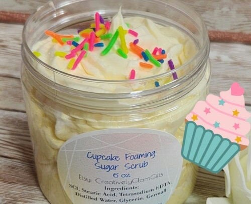 Cupcake Whipped Foaming Shea Butter Sugar Scrub. Exfoliating Body Wash & Scrub. All Natural Shea Butter Whipped Soap. Shaving Cream. - Glamorous Beauty & Boutique