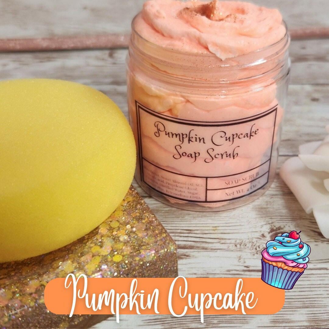 Pumpkin Cupcake Whipped Foaming Sugar Scrub. Exfoliating Body Wash & Scrub. All Natural Shea Butter Whipped Soap and Shaving Cream - Glamorous Beauty & Boutique