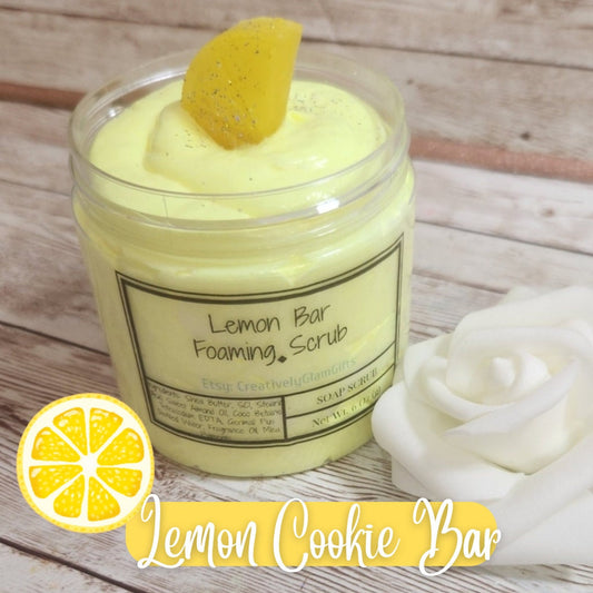 Lemon Cookie Bar Whipped Foaming Sugar Scrub. Exfoliating Body Wash & Scrub. All Natural Shea Butter Whipped Soap and Shaving Cream - Glamorous Beauty & Boutique