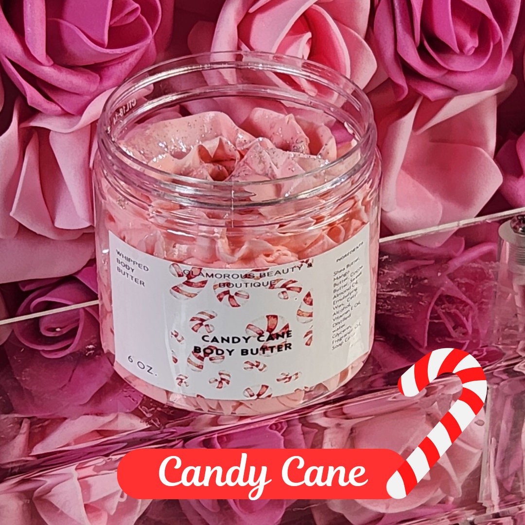 Candy Cane Whipped Body Butter. Handmade Shea & Mango Butter Body Frosting. All Natural Non Greasy Emulsified Body Butter - Glamorous Beauty & Boutique