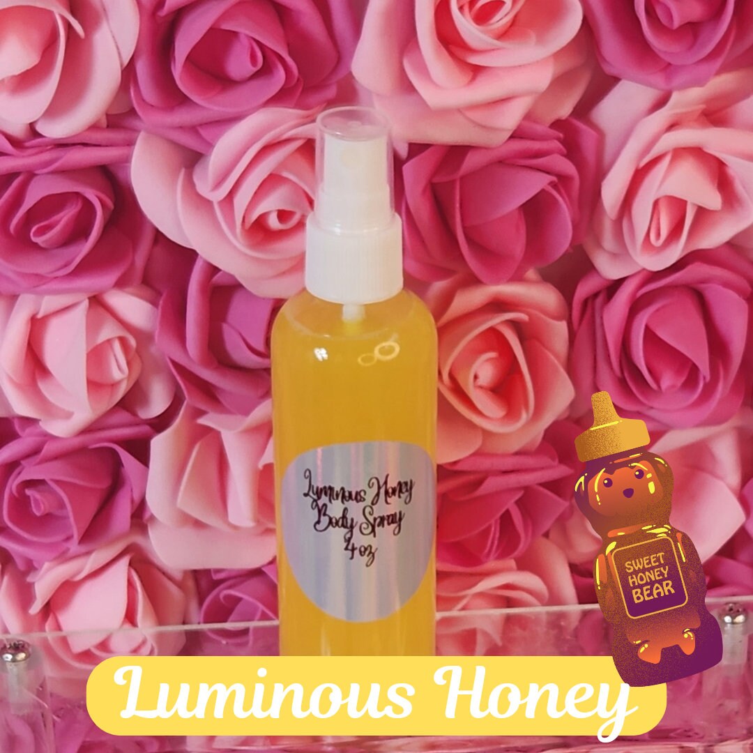 Luminous Honey Body and Hair Spray. 4 oz Handmade Moisturizing Hair and Body Mist.  Alcohol Free! Room Freshener. - Glamorous Beauty & Boutique