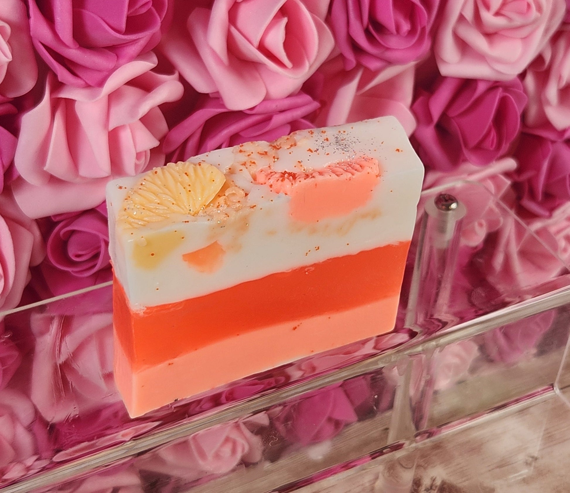 Orange Creamsicle Handmade All Natural Goat Milk & Shea Butter Soap with Embeds. Yoni Soap Bar. Cute Handcrafted Layered Soap - Glamorous Beauty & Boutique