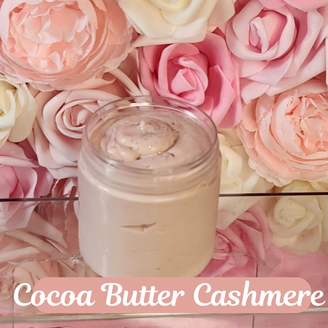 Cocoa Butter Cashmere Whipped Body Butter. Handmade Shea & Mango Butter Body Frosting. All Natural Non Greasy Body Butter. Body Icing - Glamorous Beauty & Boutique