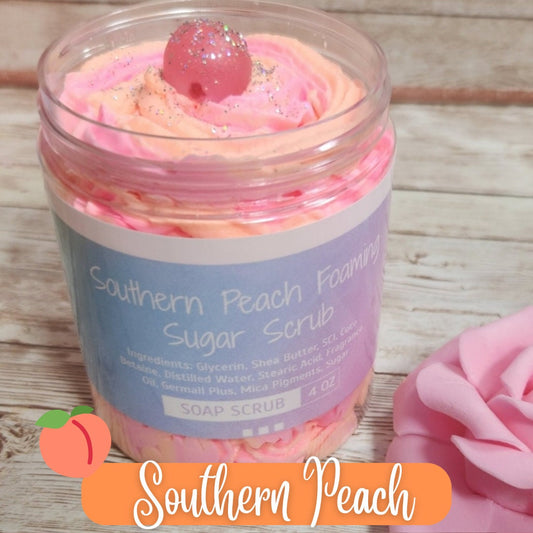 Southern Peach Exfoliating Whipped Sugar Scrub. Handmade Whipped Soap & Body Scrub in One. All Natural Foaming Soap Scrub. Shaving Cream - Glamorous Beauty & Boutique