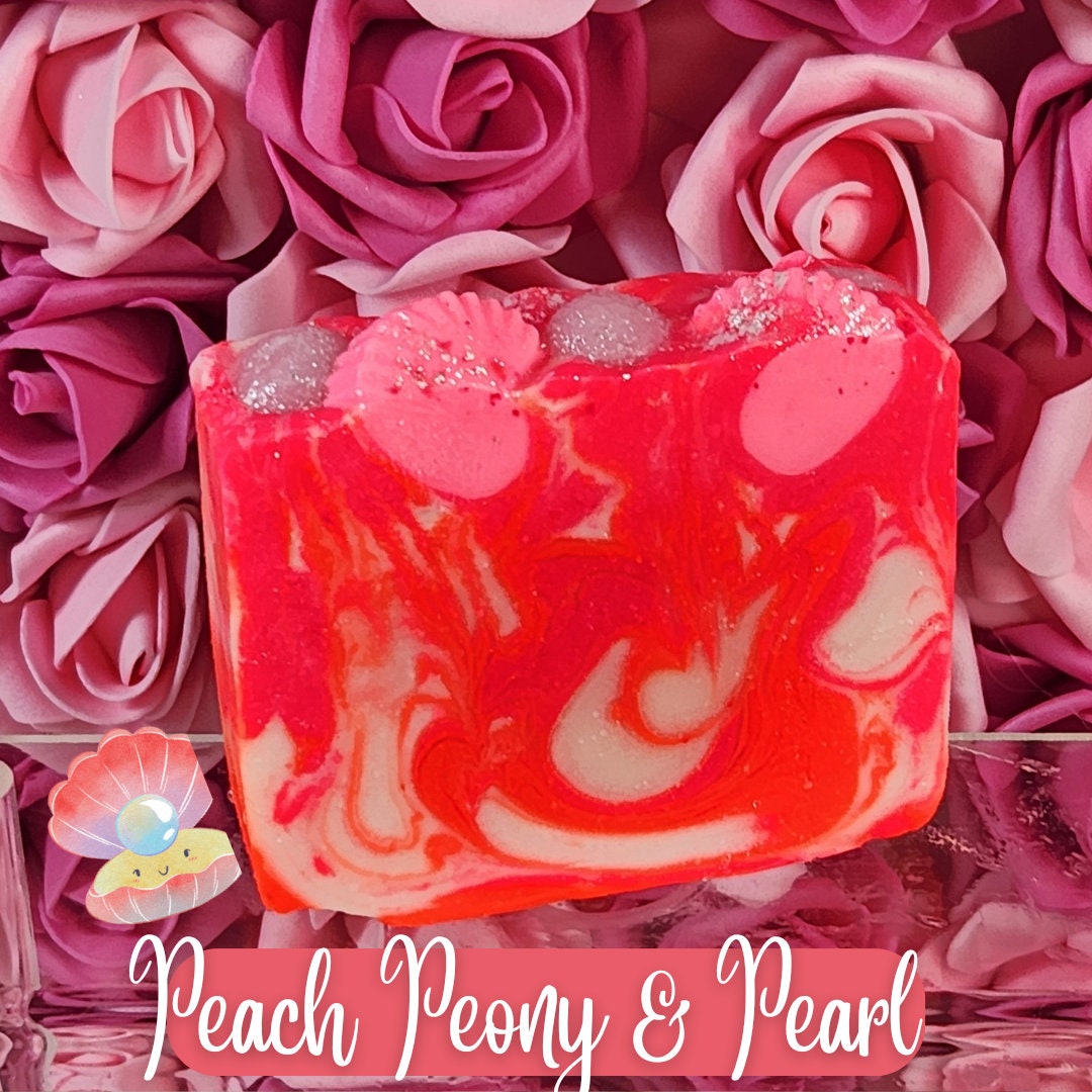 Peach Peony & Pearl Organic Cold Process Swirl Soap. Handmade All Natural Handcrafted Soap. Cute Swirl Soap! Pink Soap Bar. Yoni Soap - Glamorous Beauty & Boutique