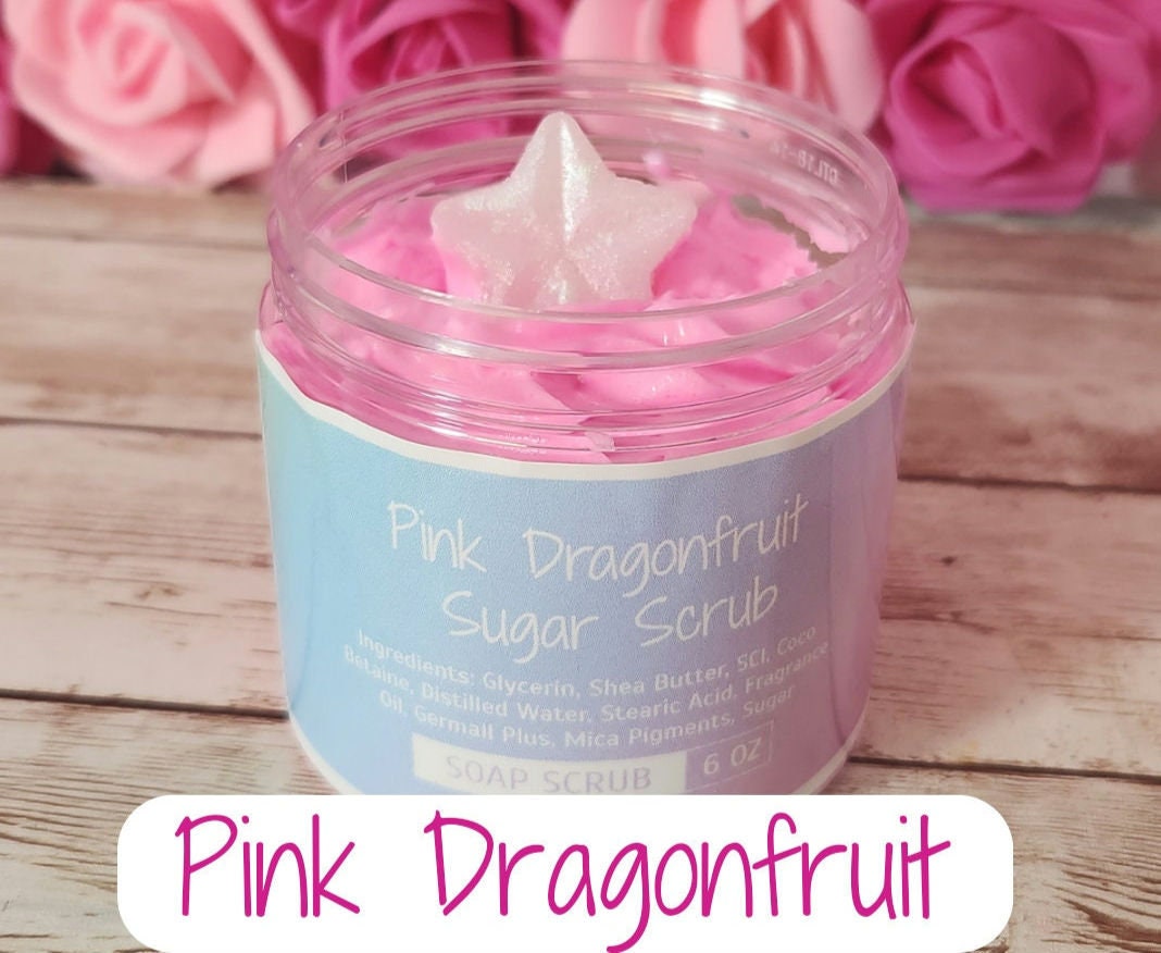 Pink Dragonfruit Whipped Foaming Shea Butter Sugar Scrub. Exfoliating Body Wash & Scrub. All Natural Whipped Soap Scrub. Shaving Cream. - Glamorous Beauty & Boutique