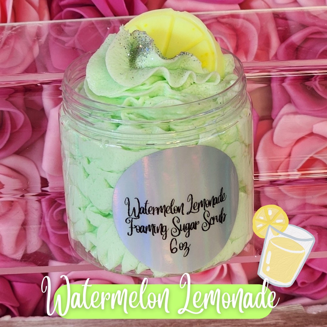 Watermelon Lemonade Type Foaming Sugar Scrub. Exfoliating Shea Butter Sugar Scrub. Handmade All Natural Whipped Soap Scrub - Glamorous Beauty & Boutique