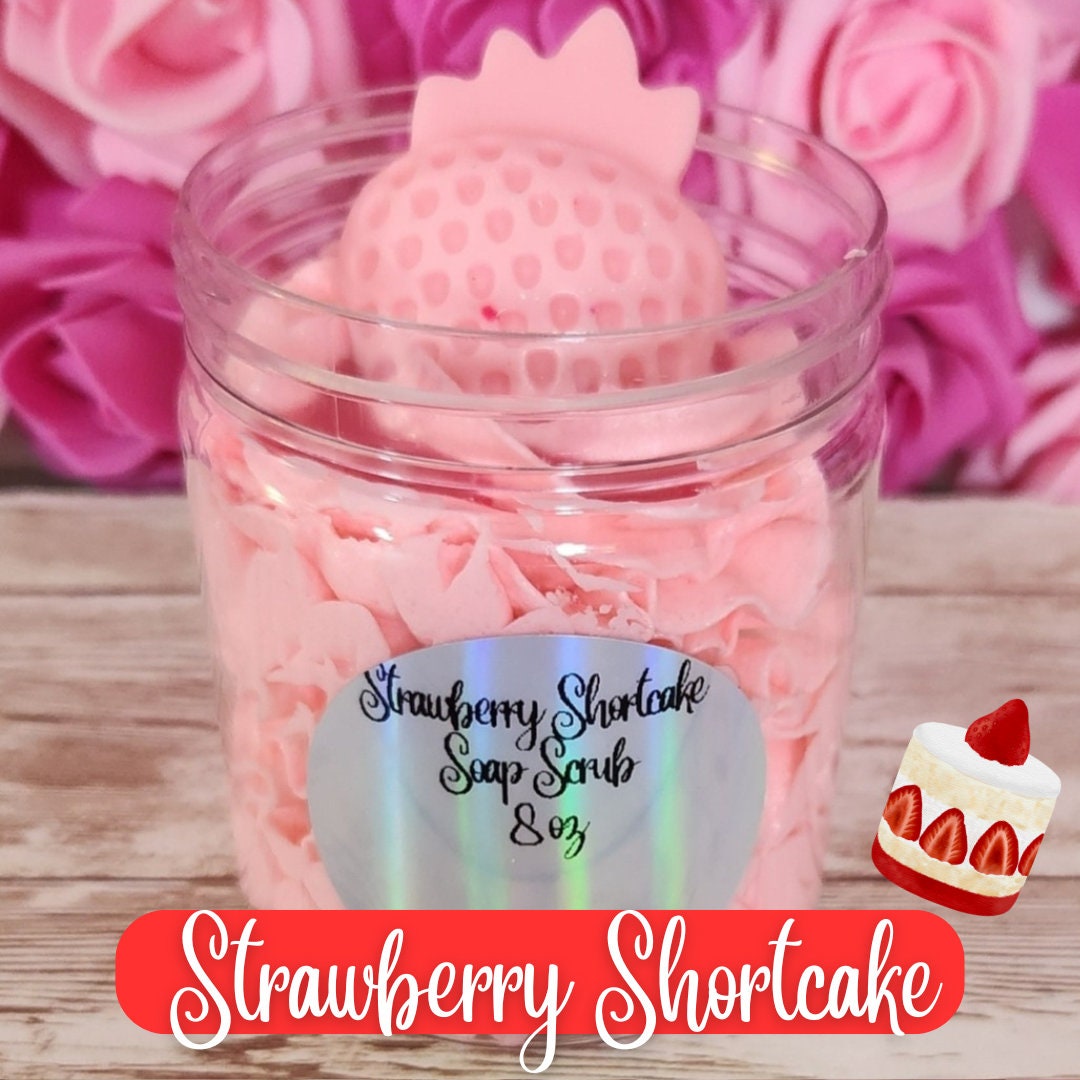 Strawberry Shortcake Shea Butter Soap Scrub. Whipped Foaming Sugar Scrub. Exfoliating Body Wash. All Natural Shea Butter Whipped Soap - Glamorous Beauty & Boutique