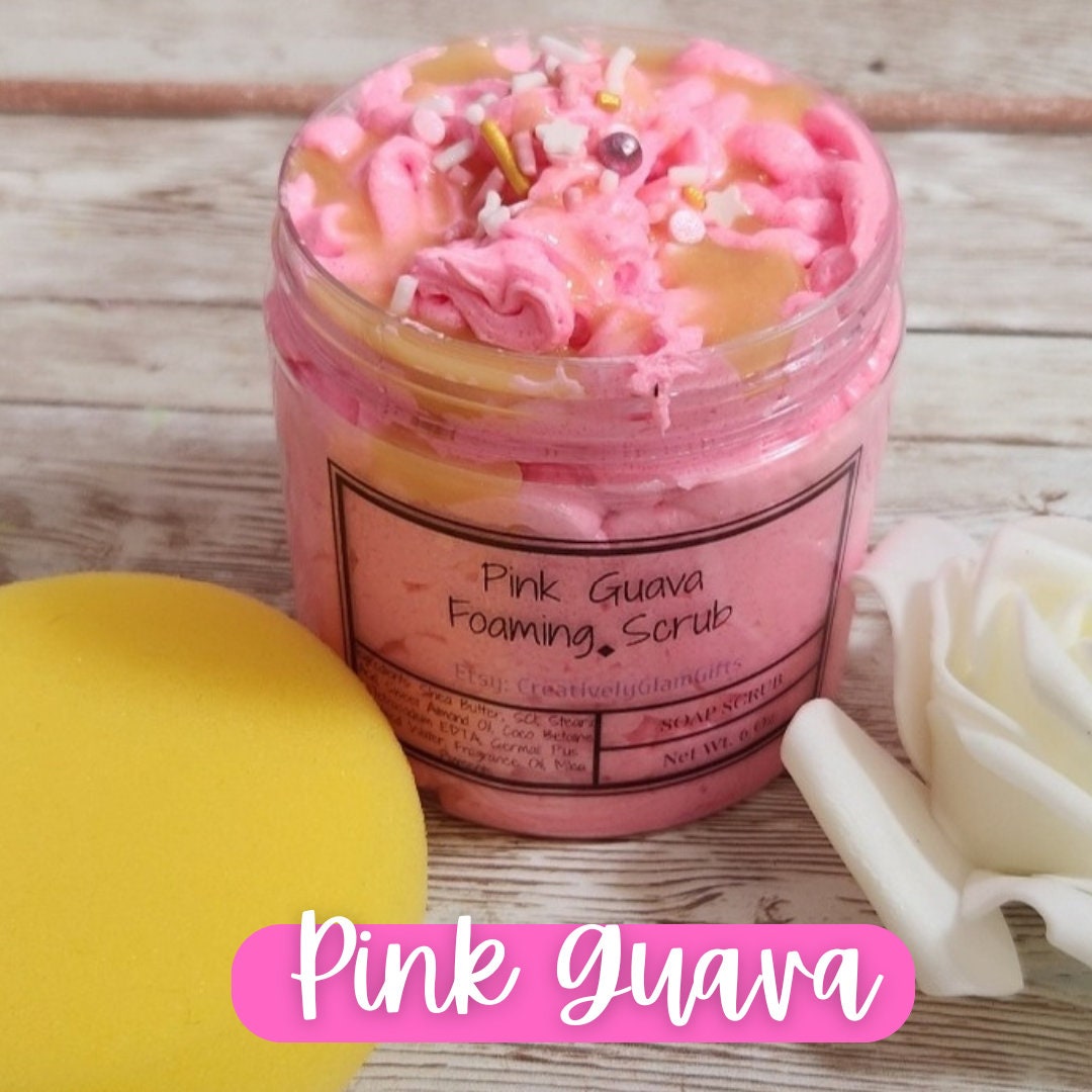 Pink Guava Whipped Foaming Sugar Scrub. Exfoliating Body Wash & Scrub. All Natural Shea Butter Whipped Soap - Glamorous Beauty & Boutique