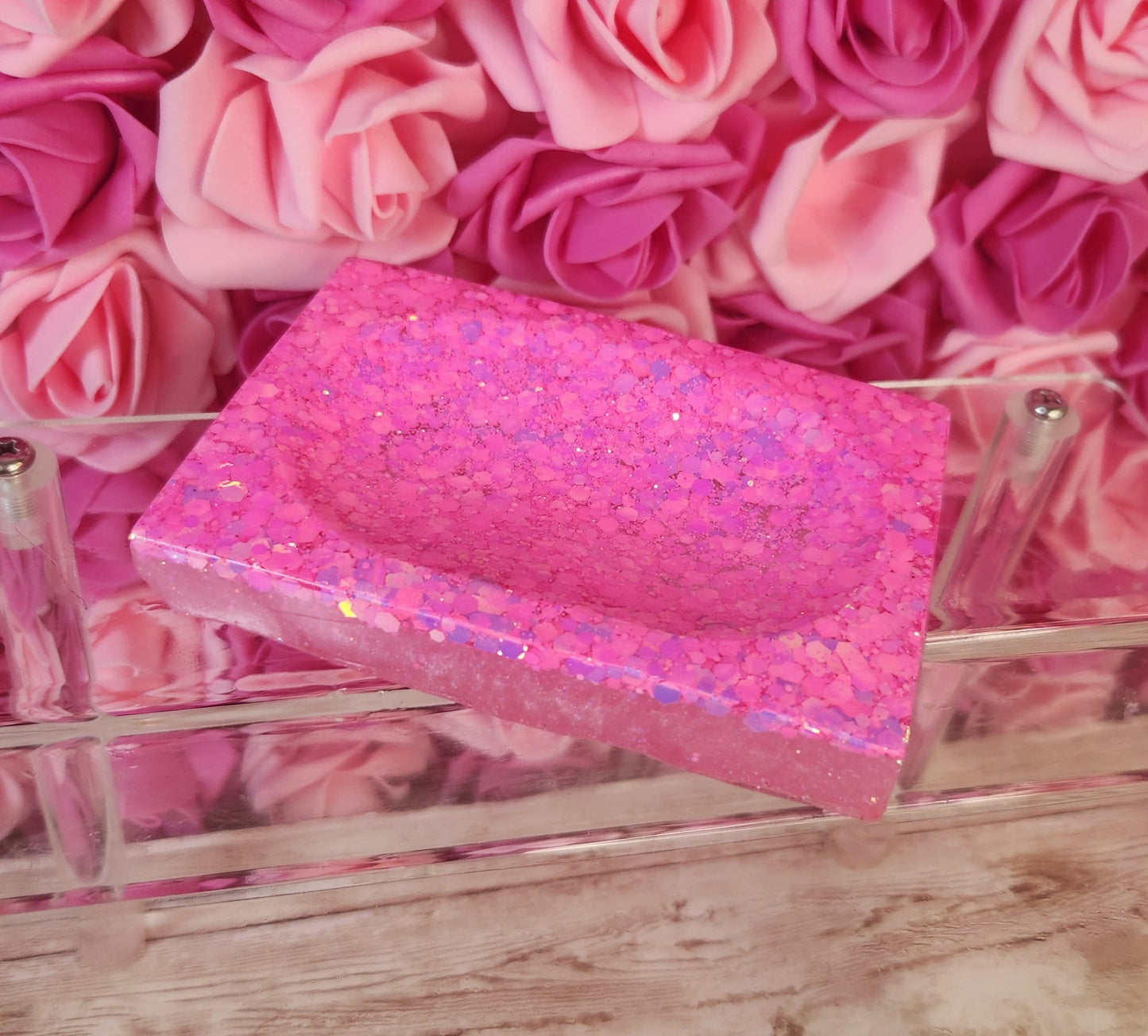 Hot Pink Glitter Rectangular Soap Dish. Epoxy Resin Soap Dish. Glam Glitter Soap Holder. Pink Bathroom Decor - Glamorous Beauty & Boutique