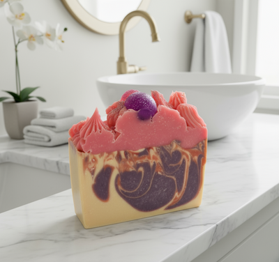 Black Raspberry Vanilla Organic Cold Process Swirl Soap with Soap Frosting.