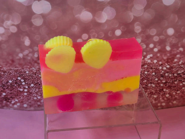 Aloha Paradise Handmade All Natural Goat Milk & Shea Butter Soap with Embeds. Yoni Soap Bar. Cute Handcrafted Layered Soap