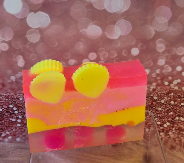 Aloha Paradise Handmade All Natural Goat Milk & Shea Butter Soap with Embeds. Yoni Soap Bar. Cute Handcrafted Layered Soap