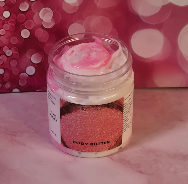 Pink Sugar Whipped Body Butter. Handmade Shea, Cocoa and Mango Butter Body Frosting. All Natural Non Greasy No Melt Body Butter