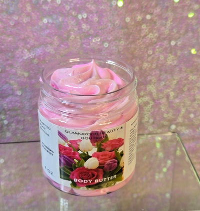 Blushing Bouquet Whipped Body Butter. Handmade Shea, Cocoa and Mango Butter Body Frosting. All Natural Non Greasy No Melt Body Butter - Glamorous Beauty & Boutique 