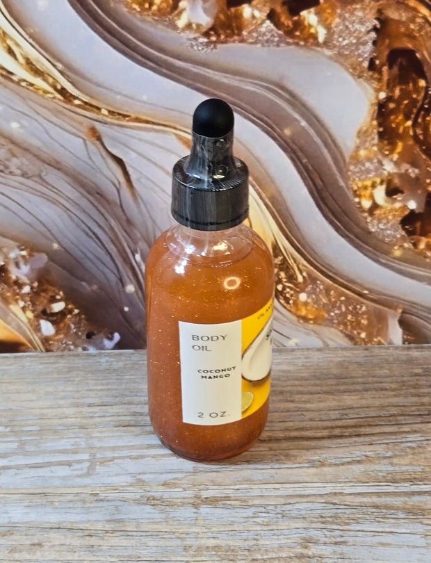 Coconut Mango All Natural Shimmer Body Oil. Luxurious and Moisturizing Body Oil for Dry or Normal Skin. Massage Oil. - Glamorous Beauty & Boutique 