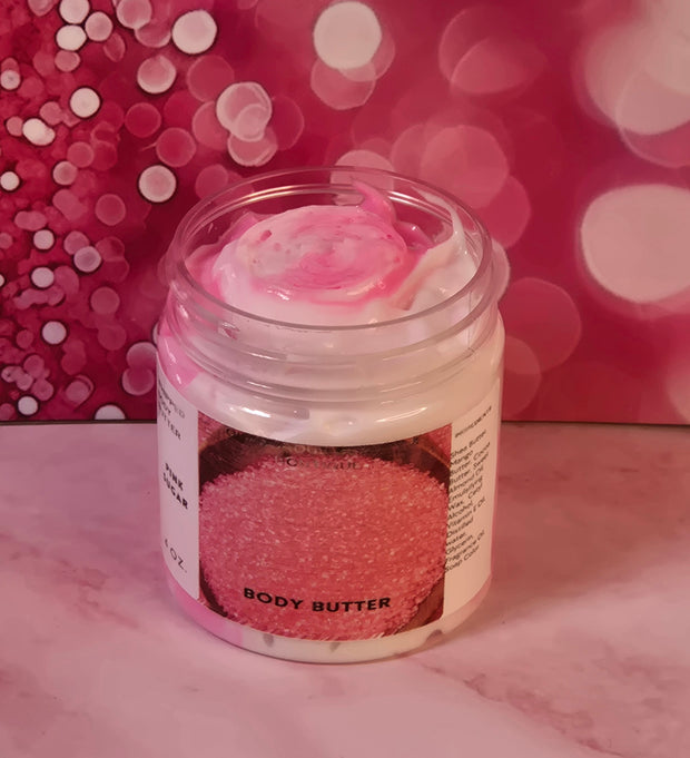 Pink Sugar Whipped Body Butter. Handmade Shea, Cocoa and Mango Butter Body Frosting. All Natural Non Greasy No Melt Body Butter