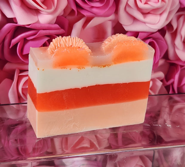 Orange Creamsicle Handmade All Natural Goat Milk & Shea Butter Soap with Embeds. Yoni Soap Bar. Cute Handcrafted Layered Soap - Glamorous Beauty & Boutique