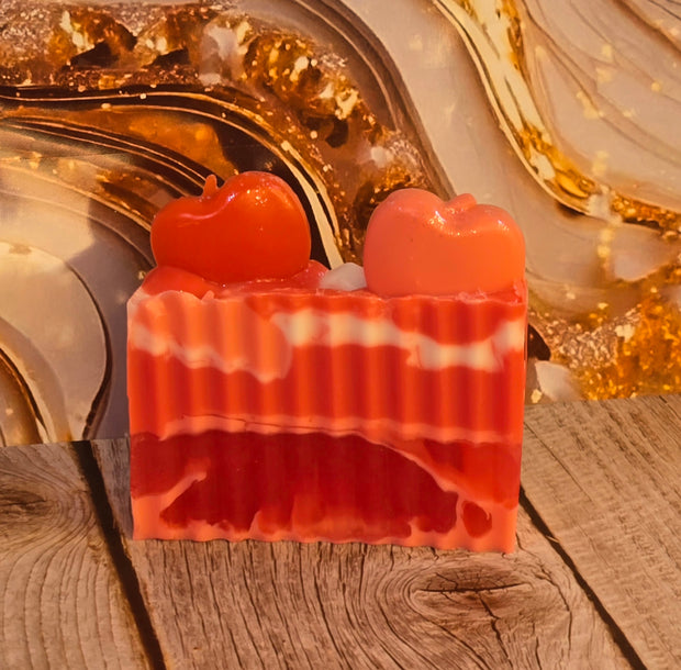 Winter Candy Apple Handmade All Natural Goat Milk & Shea Butter Soap with Embeds. Makeup Brush Cleaner. Cute Handcrafted Layered Soap for Fall