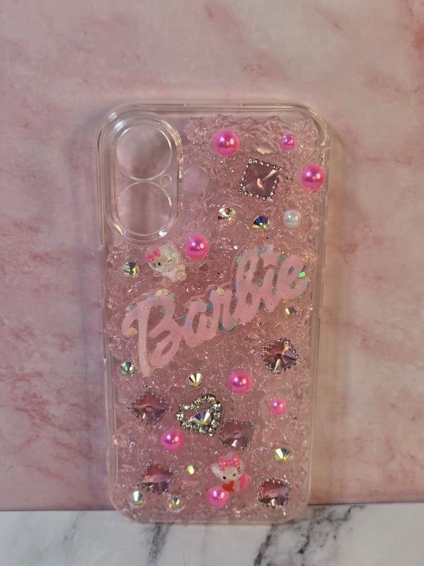 Pink Barbiecore & Hello Kitty Junk Phone Case for IPhone 16. Custom Phone Case (Rhinestones, Pearls). Glam Luxury Phone Case