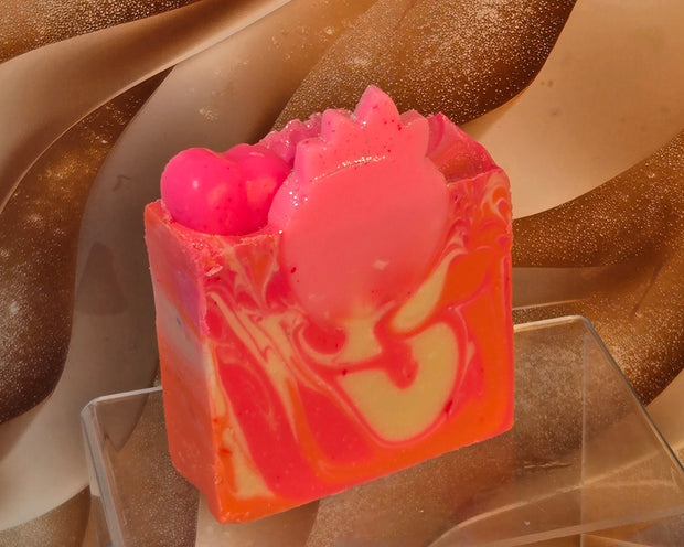 Strawberry Peach Champagne Organic Cold Process Swirl Soap with Frosting. Handmade All Natural Handcrafted Soap. Cute Swirl Soap! Pink Soap Bar. Yoni Soap