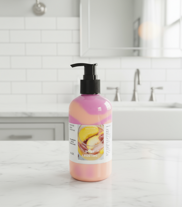 Strawberry Peach Champagne Whipped Shea Butter Moisturizer. Handmade Shea Butter Body Frosting. All Natural Hand and Body Lotion 8 oz