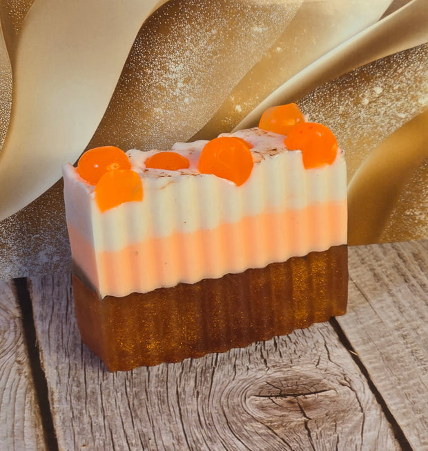 Pumpkin Souffle Handmade All Natural Goat Milk & Shea Butter Soap with Embeds. Makeup Brush Cleaner. Cute Handcrafted Layered Soap for Fall