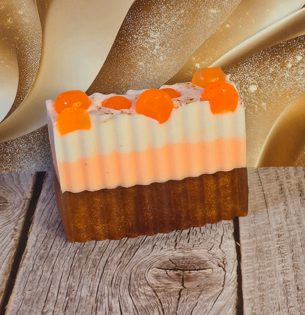 Pumpkin Souffle Handmade All Natural Goat Milk & Shea Butter Soap with Embeds. Makeup Brush Cleaner. Cute Handcrafted Layered Soap for Fall