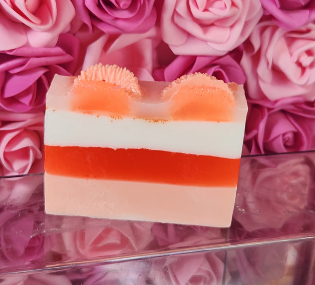 Orange Creamsicle Handmade All Natural Goat Milk & Shea Butter Soap with Embeds. Yoni Soap Bar. Cute Handcrafted Layered Soap - Glamorous Beauty & Boutique