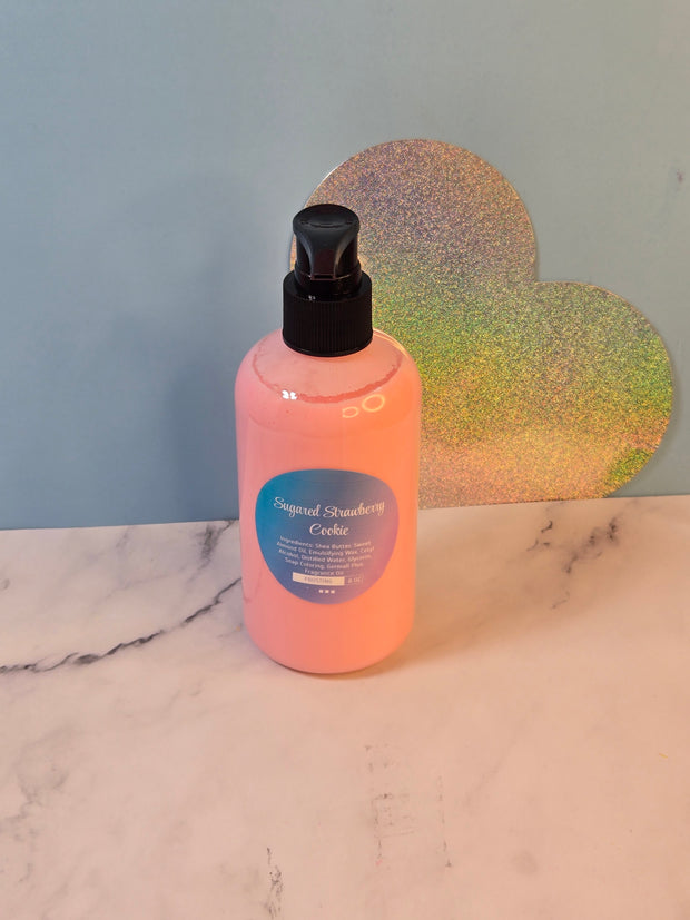 Sugared Strawberry Cookie Whipped Shea Butter Moisturizer. Handmade Shea Butter Body Frosting. All Natural Hand and Body Lotion 8 oz