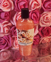 Luxurious Foaming Shower Oil 4 oz in Rose Gold Scent - Handmade Moisturizing Body Wash with Castor oil