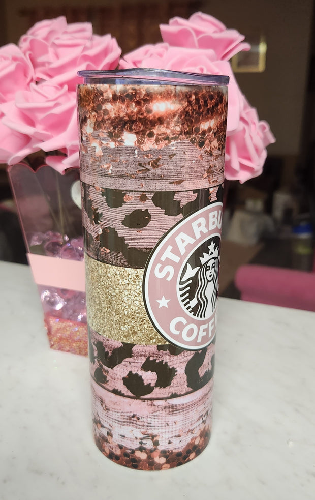 Starbucks Rose Gold Sequin and Leopard 20 oz Stainless Steel Tumbler with Lid, Ideal for Coffee Lovers, Stylish Design, Hand Wash Only - Drinkware, Bottle - Glamorous Beauty & Boutique