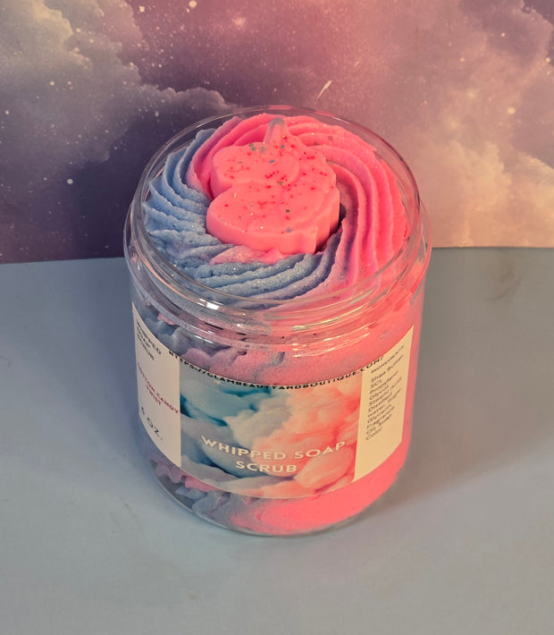 Cotton Candy Whipped Foaming Shea Butter Sugar Scrub. Exfoliating Body Wash & Scrub. All Natural Shea Butter Whipped Soap. Shaving Cream.