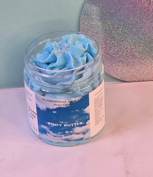 Clouds in the Sky Whipped Body Butter. Handmade Shea, Cocoa and Mango Butter Body Frosting. All Natural Non Greasy No Melt Body Butter