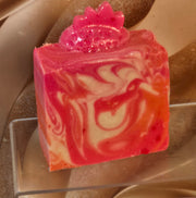 Strawberry Peach Champagne Organic Cold Process Swirl Soap with Frosting. Handmade All Natural Handcrafted Soap. Cute Swirl Soap! Pink Soap Bar. Yoni Soap