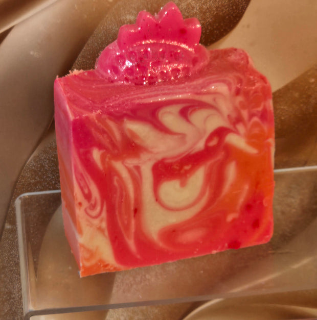 Strawberry Peach Champagne Organic Cold Process Swirl Soap with Frosting. Handmade All Natural Handcrafted Soap. Cute Swirl Soap! Pink Soap Bar. Yoni Soap