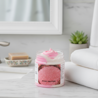 Pink Sugar Whipped Body Butter. Handmade Shea, Cocoa and Mango Butter Body Frosting. All Natural Non Greasy No Melt Body Butter