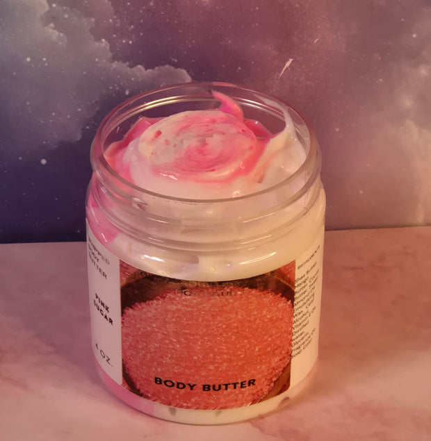 Pink Sugar Whipped Body Butter. Handmade Shea, Cocoa and Mango Butter Body Frosting. All Natural Non Greasy No Melt Body Butter
