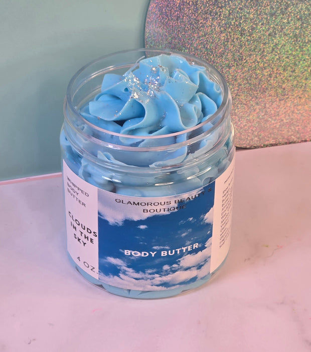 Clouds in the Sky Whipped Body Butter. Handmade Shea, Cocoa and Mango Butter Body Frosting. All Natural Non Greasy No Melt Body Butter