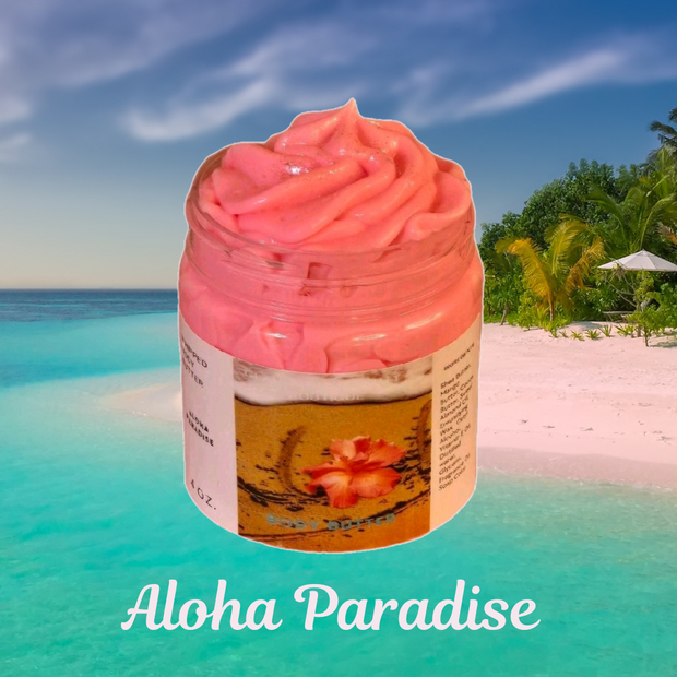 Aloha Paradise Whipped Body Butter. Handmade Shea, Cocoa and Mango Butter Body Frosting. All Natural Non Greasy No Melt Body Butter