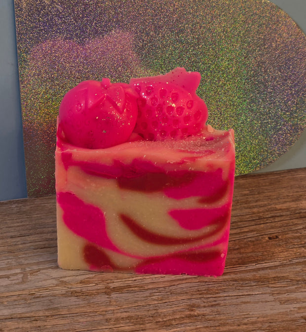 Pink Strawberry Organic Cold Process Swirl Soap. Handmade All Natural Handcrafted Soap. Cute Swirl Soap! Pink Soap Bar. Yoni Soap