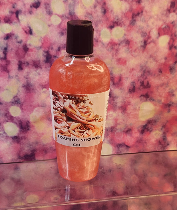 Luxurious Foaming Shower Oil 4 oz in Rose Gold Scent - Handmade Moisturizing Body Wash with Castor oil