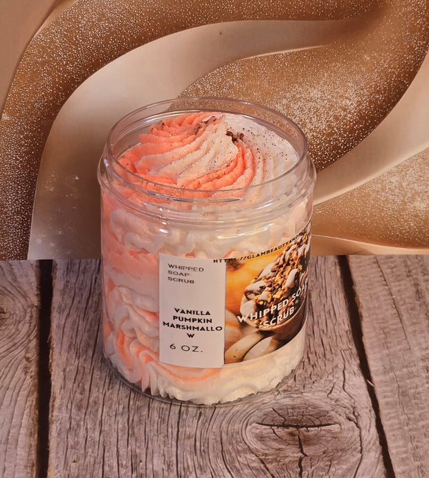 Vanilla Pumpkin Marshmallow Whipped Foaming Sugar Scrub. Exfoliating Body Wash & Scrub. All Natural Shea Butter Whipped Soap and Shaving Cream.