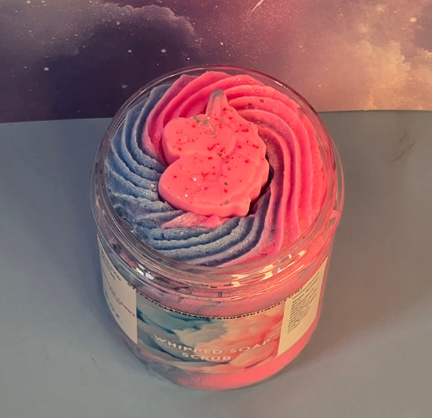 Cotton Candy Whipped Foaming Shea Butter Sugar Scrub. Exfoliating Body Wash & Scrub. All Natural Shea Butter Whipped Soap. Shaving Cream.